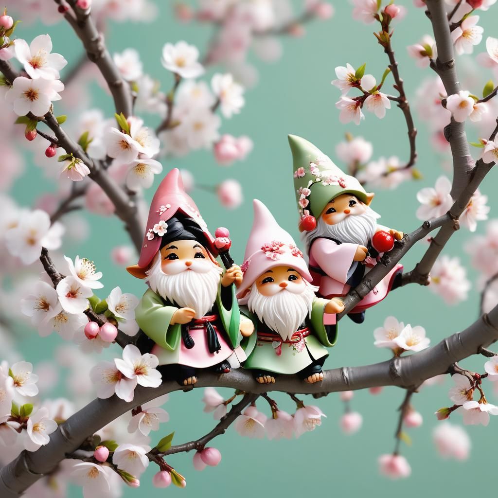 Gnomes in Cherry Blossoms: 3D Anime Art