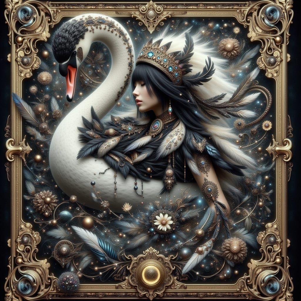 Swan Emerges from Playing Card in Digital Surrealism
