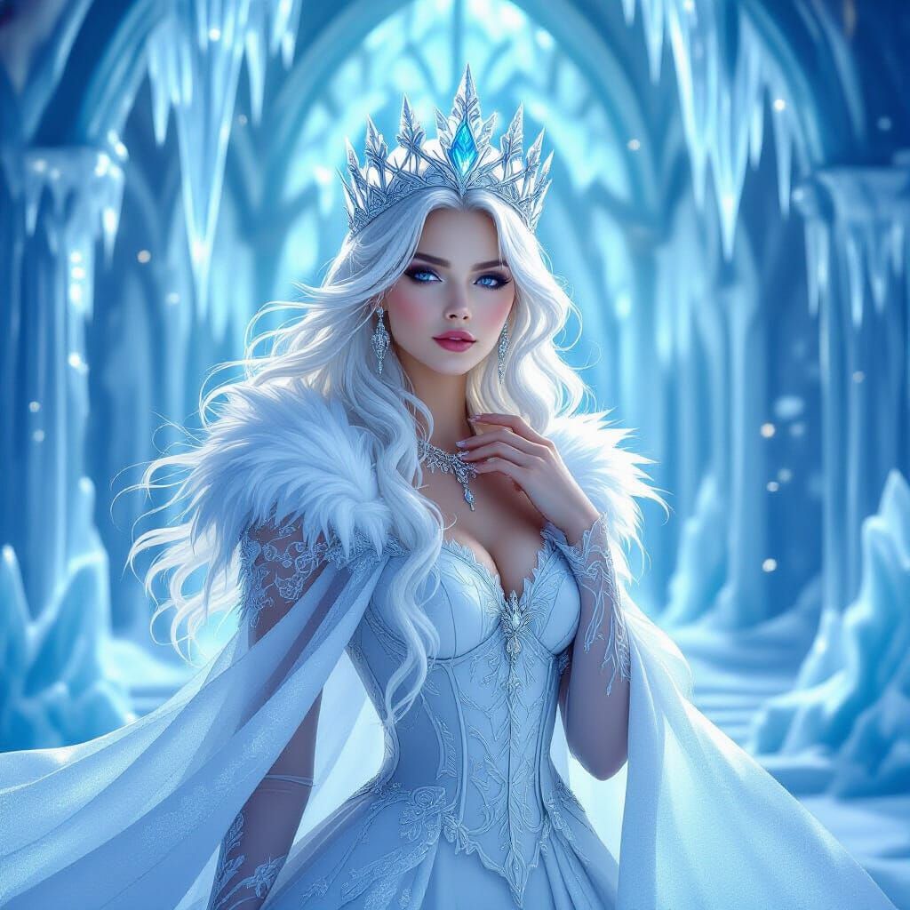 Regal Ice Queen in Frozen Palace, Baroque Fantasy Art
