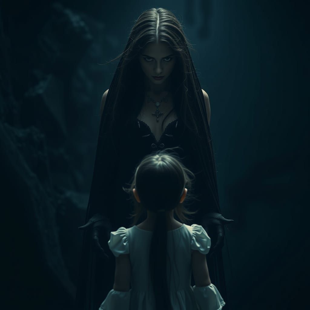 Ominous Bride in the Void: Hyperrealistic Rendering