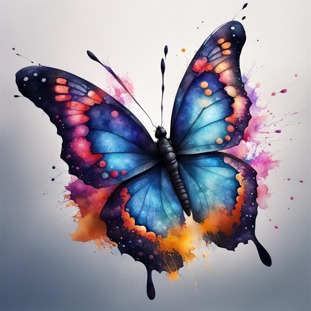 Watercolor Butterfly with Splatter Paint Effect