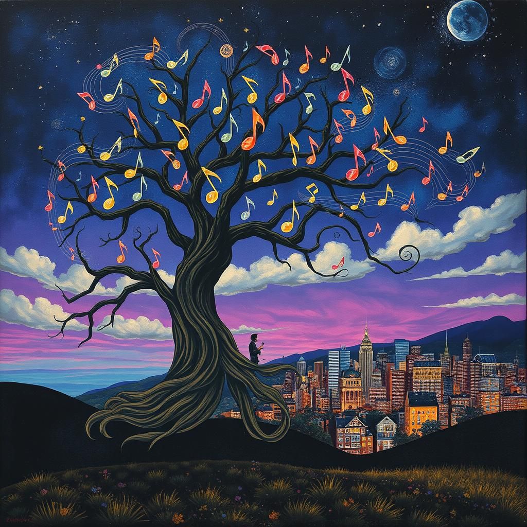 Magical Musical Tree in Surrealist Style
