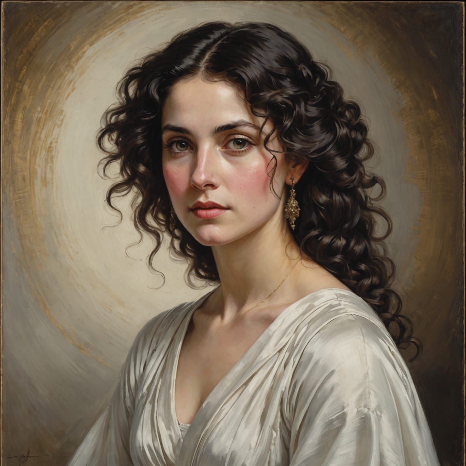 Elegant Woman in White Dress: Impressionist Portrait