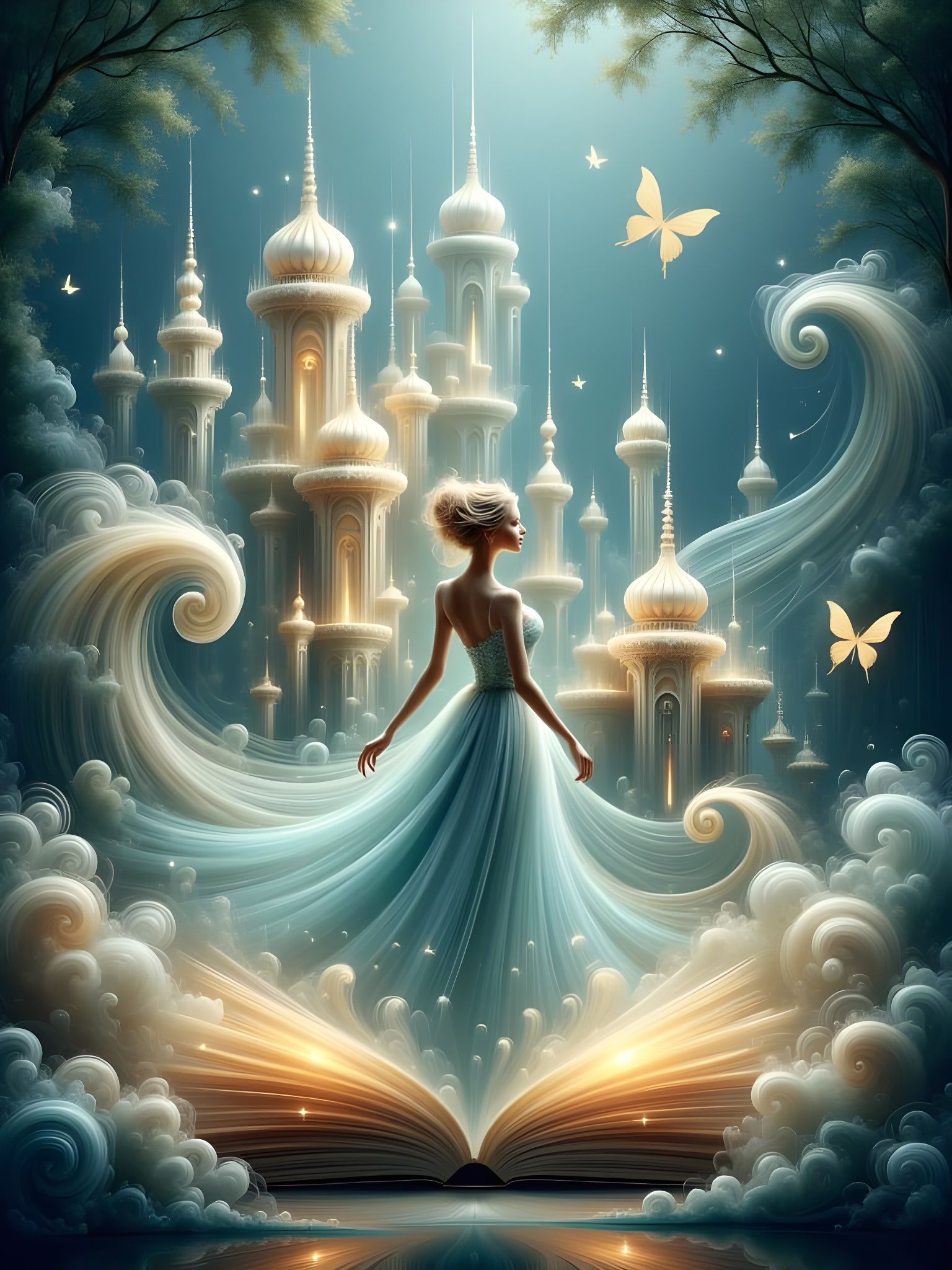 Magical Fairytale World Emerges from Glowing Storybook