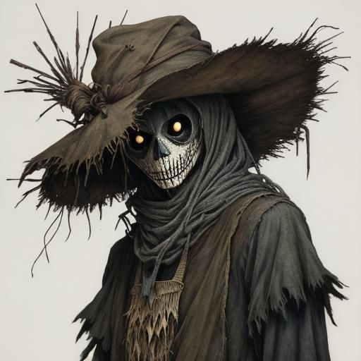 Eerie Scarecrow Illustration in Horror Style