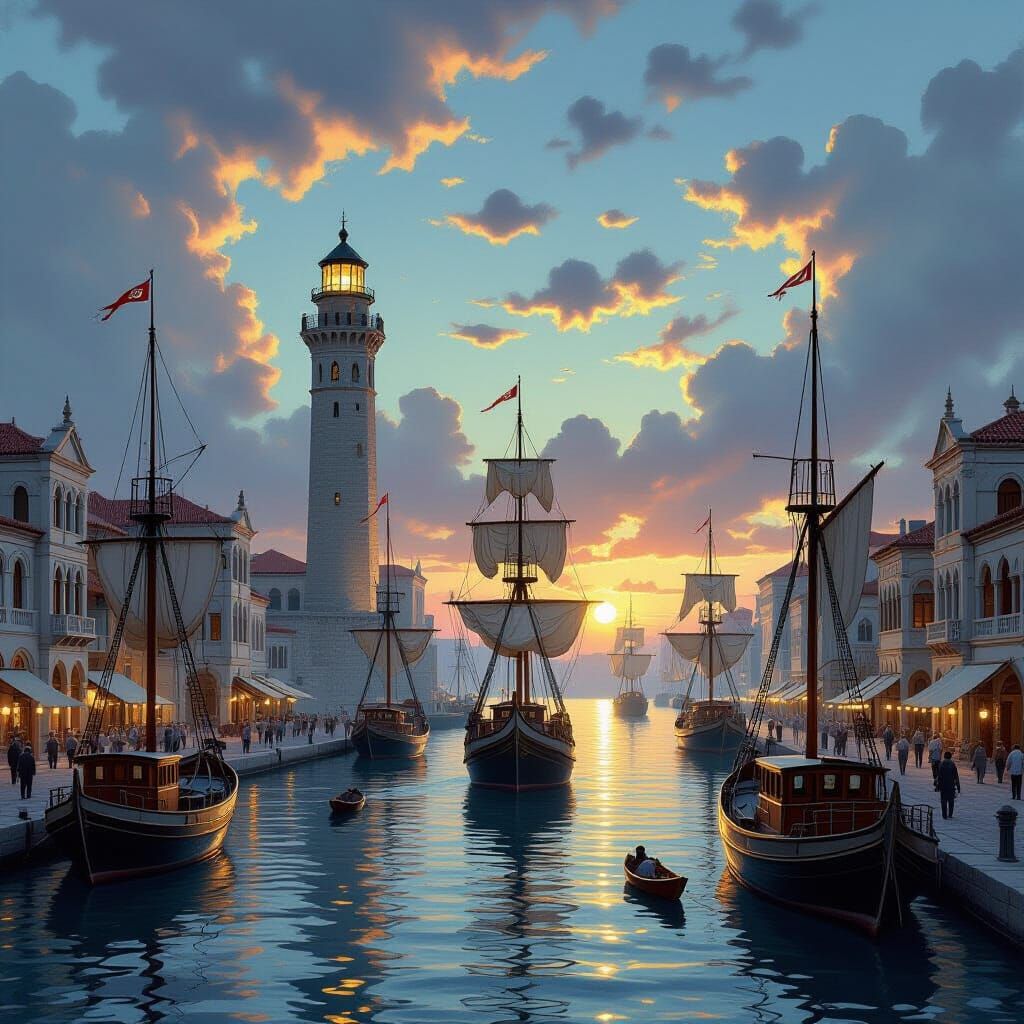 The Great Port: A Chiaroscuro Hyperrealistic Scene