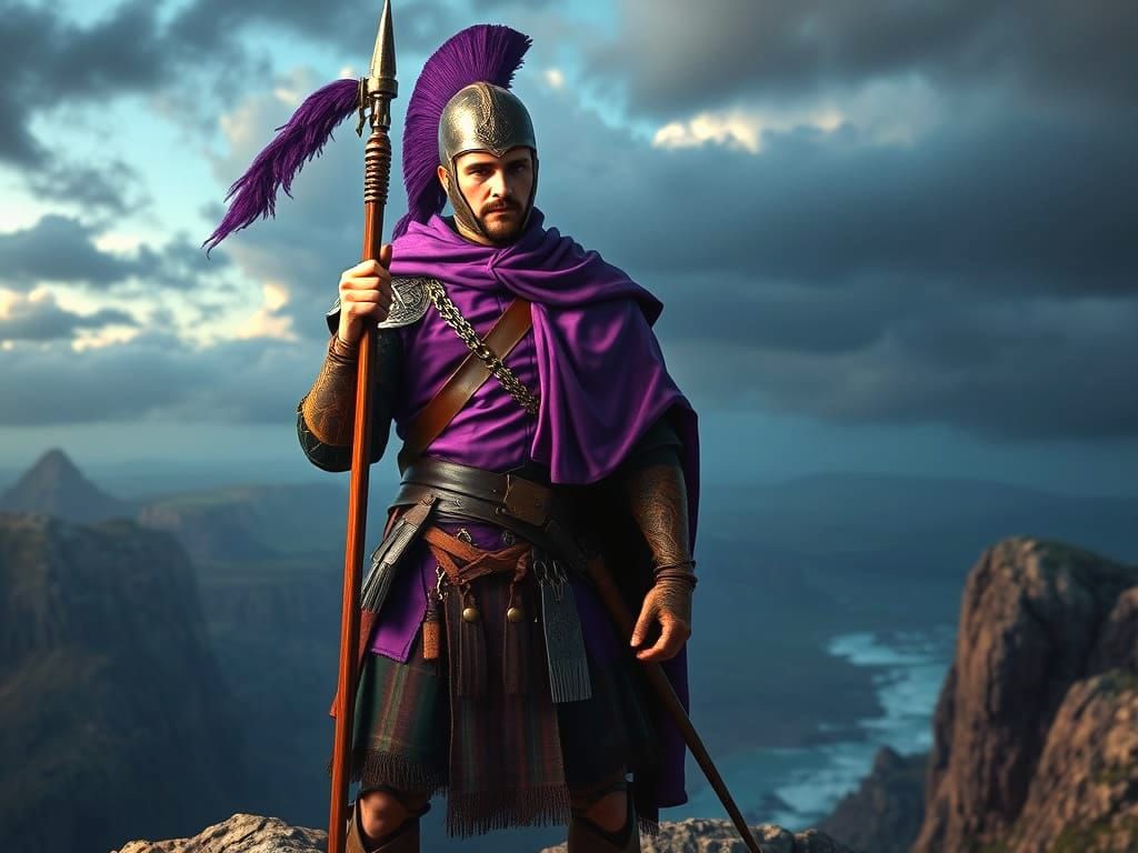 Scottish Soldier in Purple Armor: Oil Painting