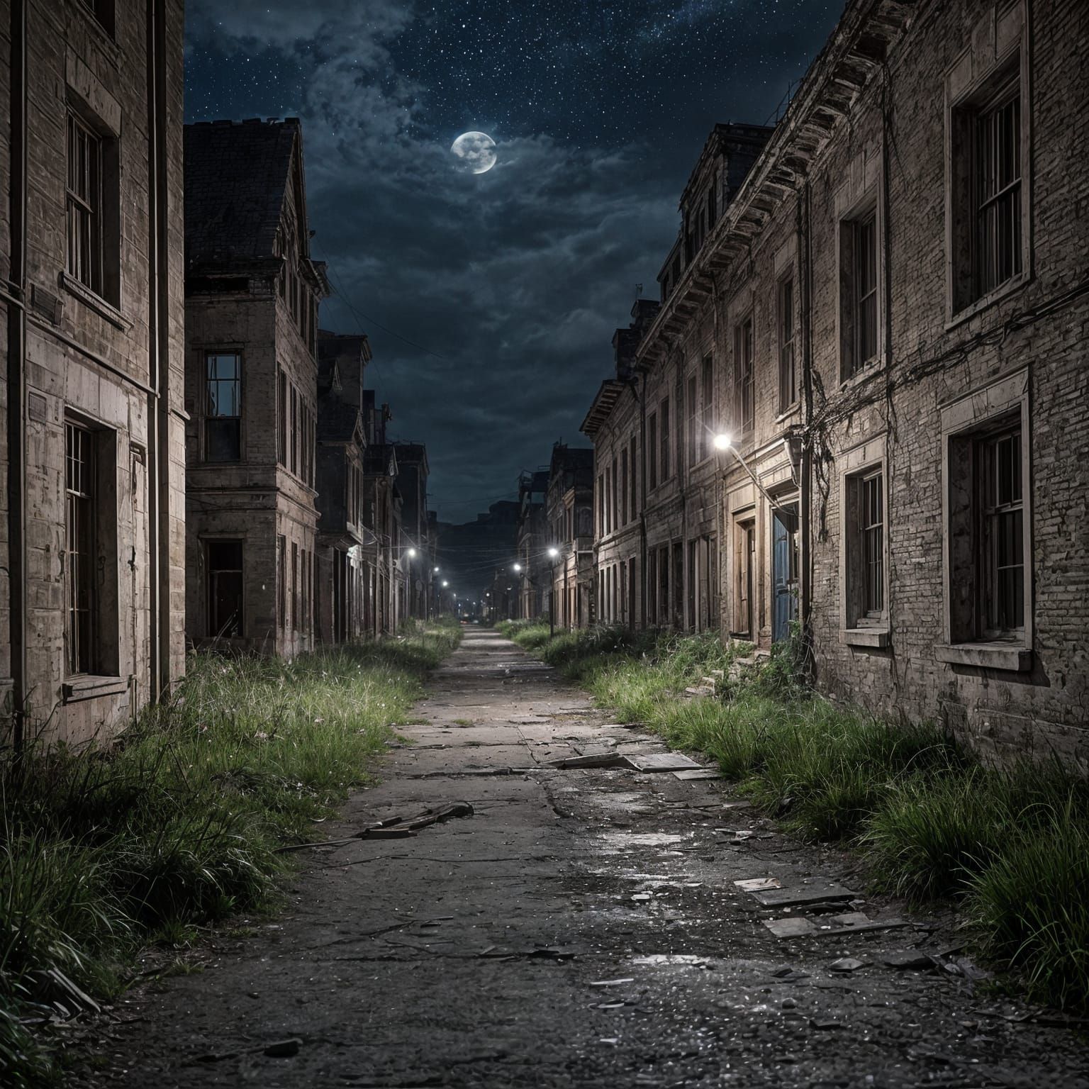 Abandoned City Under Pale Moonlight