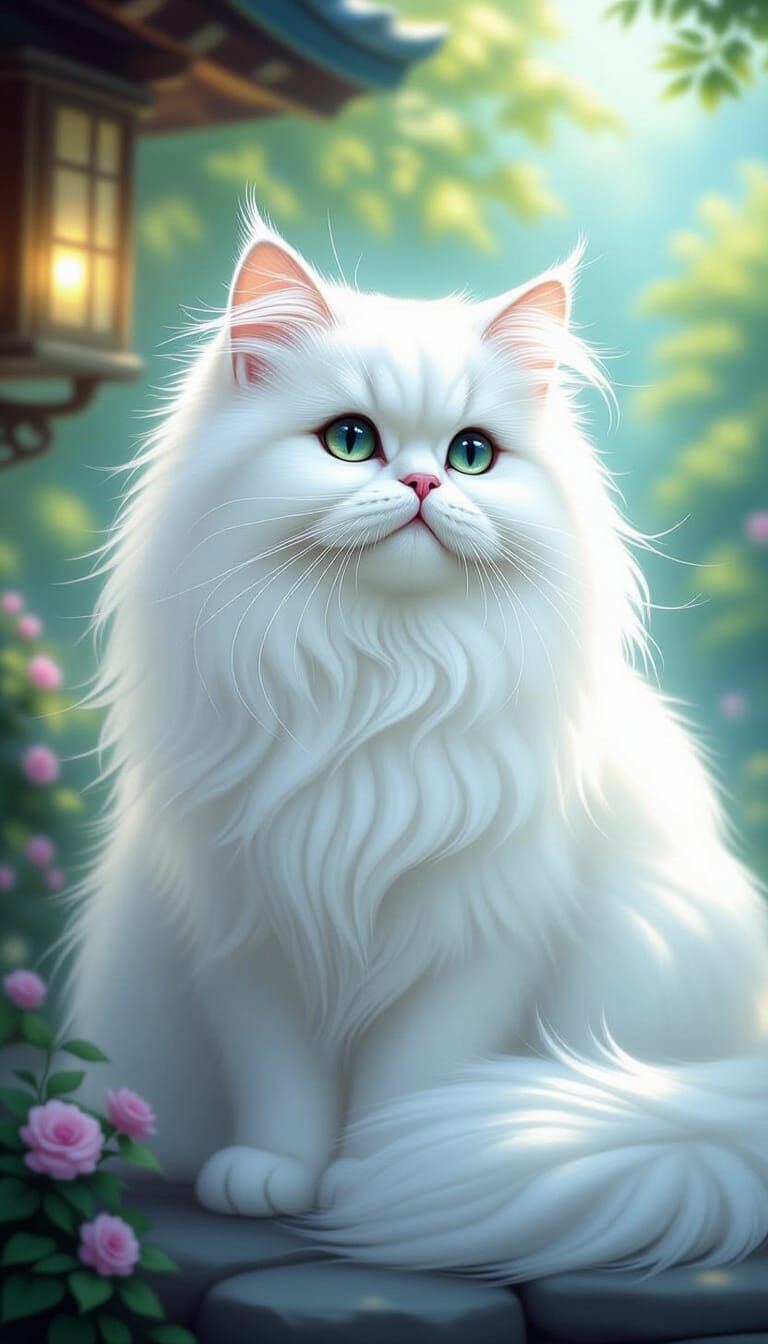 Ultra-Realistic White Persian Cat in Luminous Style