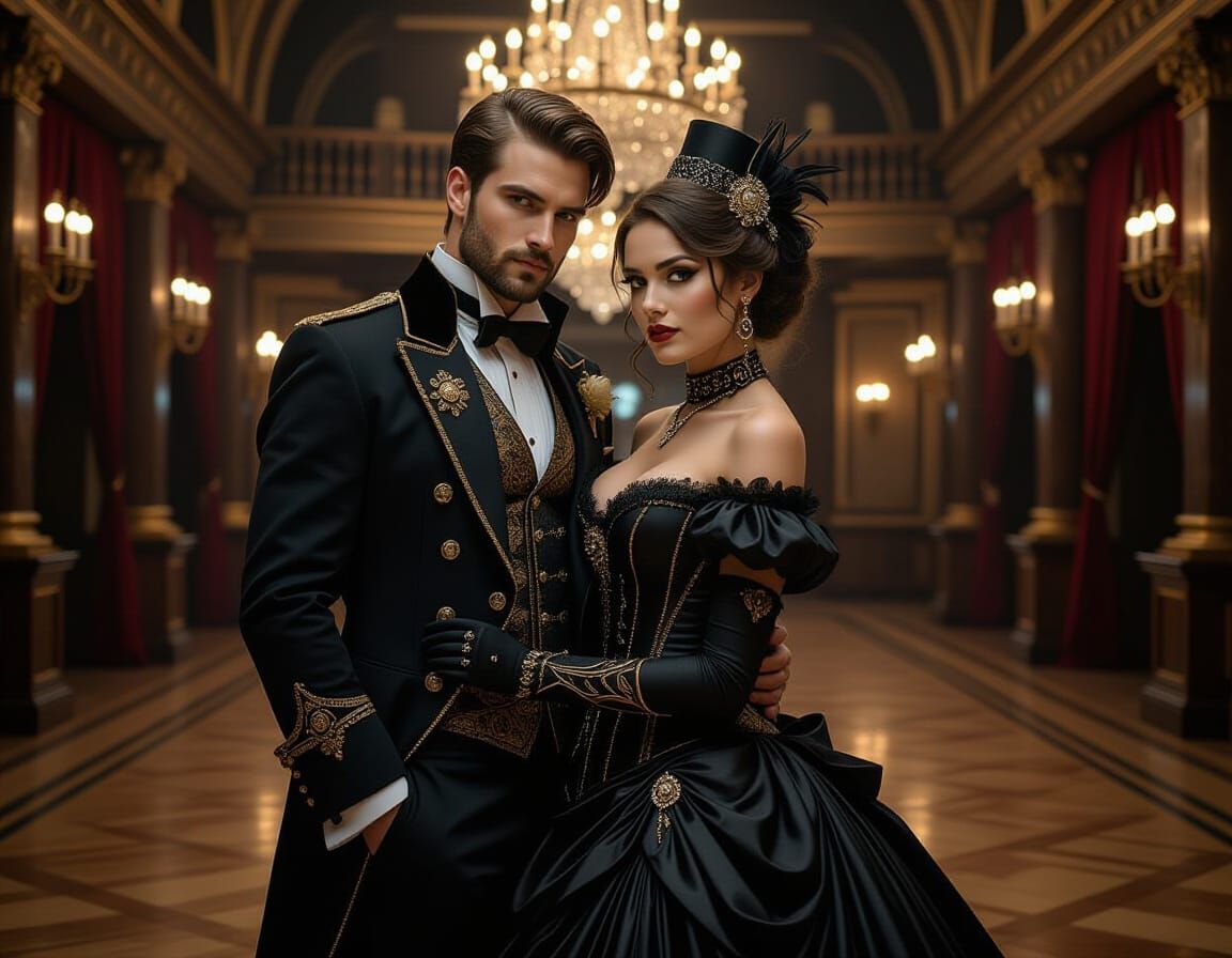 Steampunk Gothic Couple in Grand Ballroom