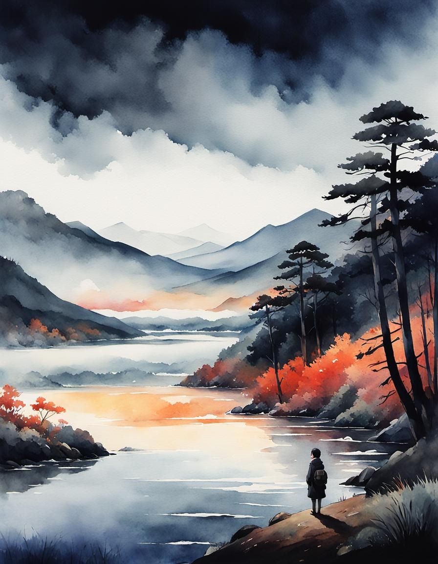 Watercolor Pain: Serene Anime Landscape