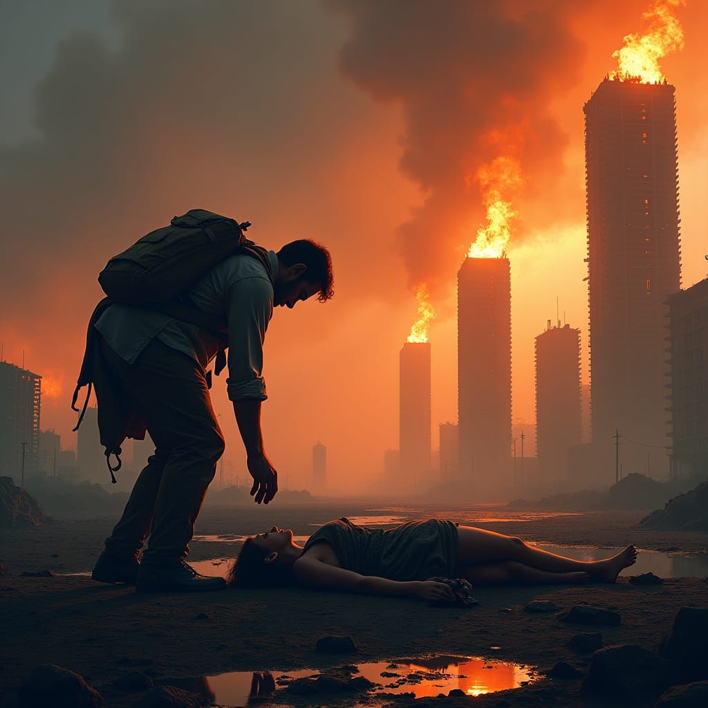 Post-Apocalyptic Cityscape: Rescue in Matte Painting Style