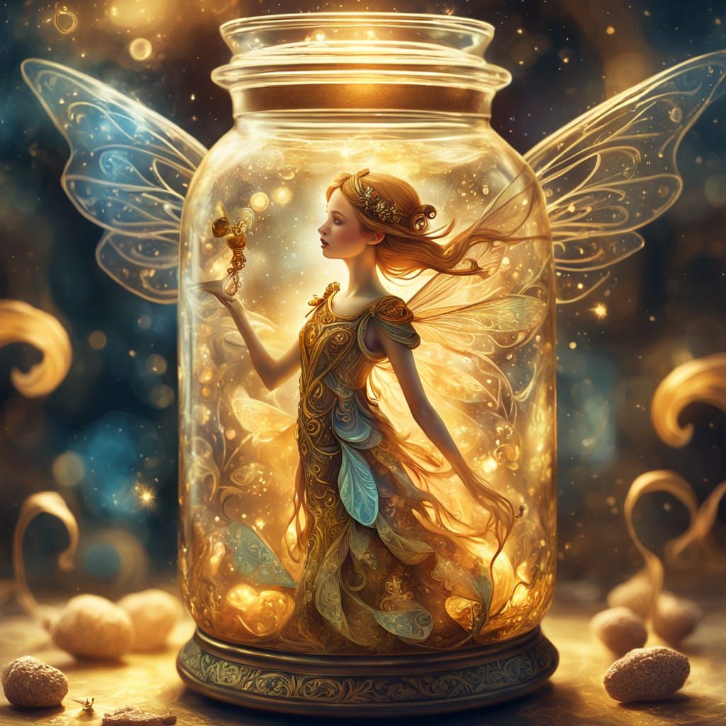 Fairy in Apothecary Jar: Whimsical Digital Art
