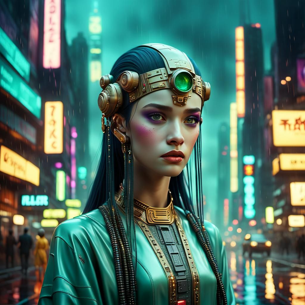 Cyberpunk Cityscape at Dusk in Digital Matte Painting Style