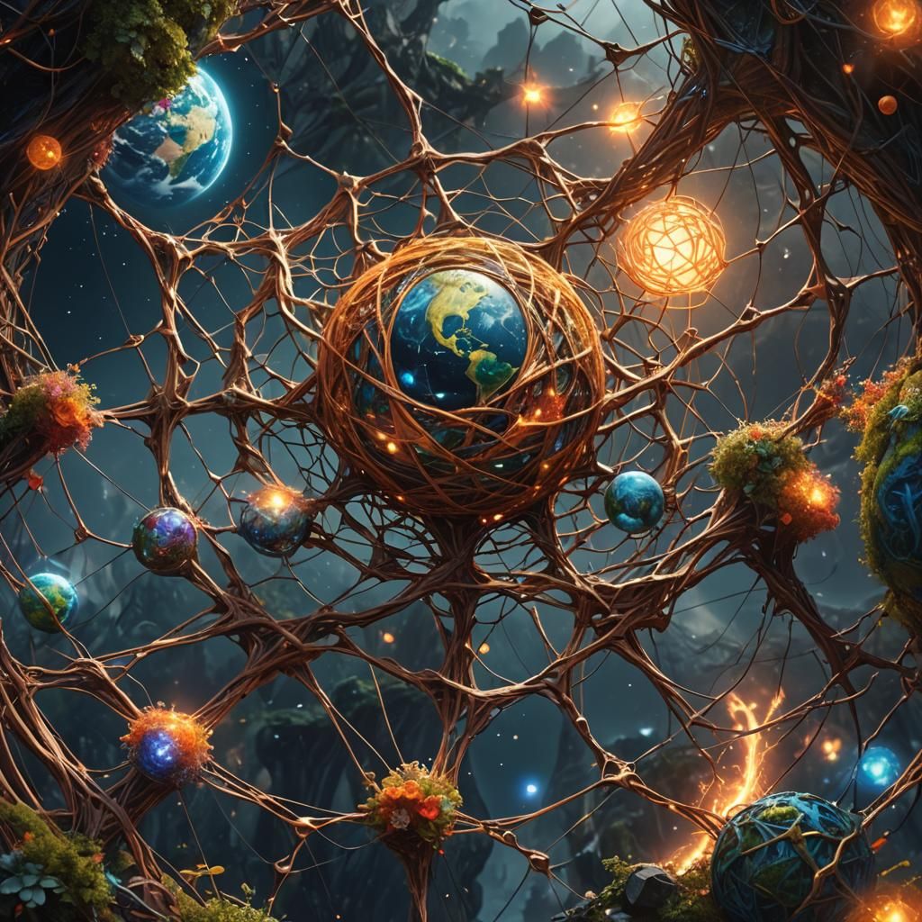 Luminous Web Envelops Earth: A Digital Fantasy