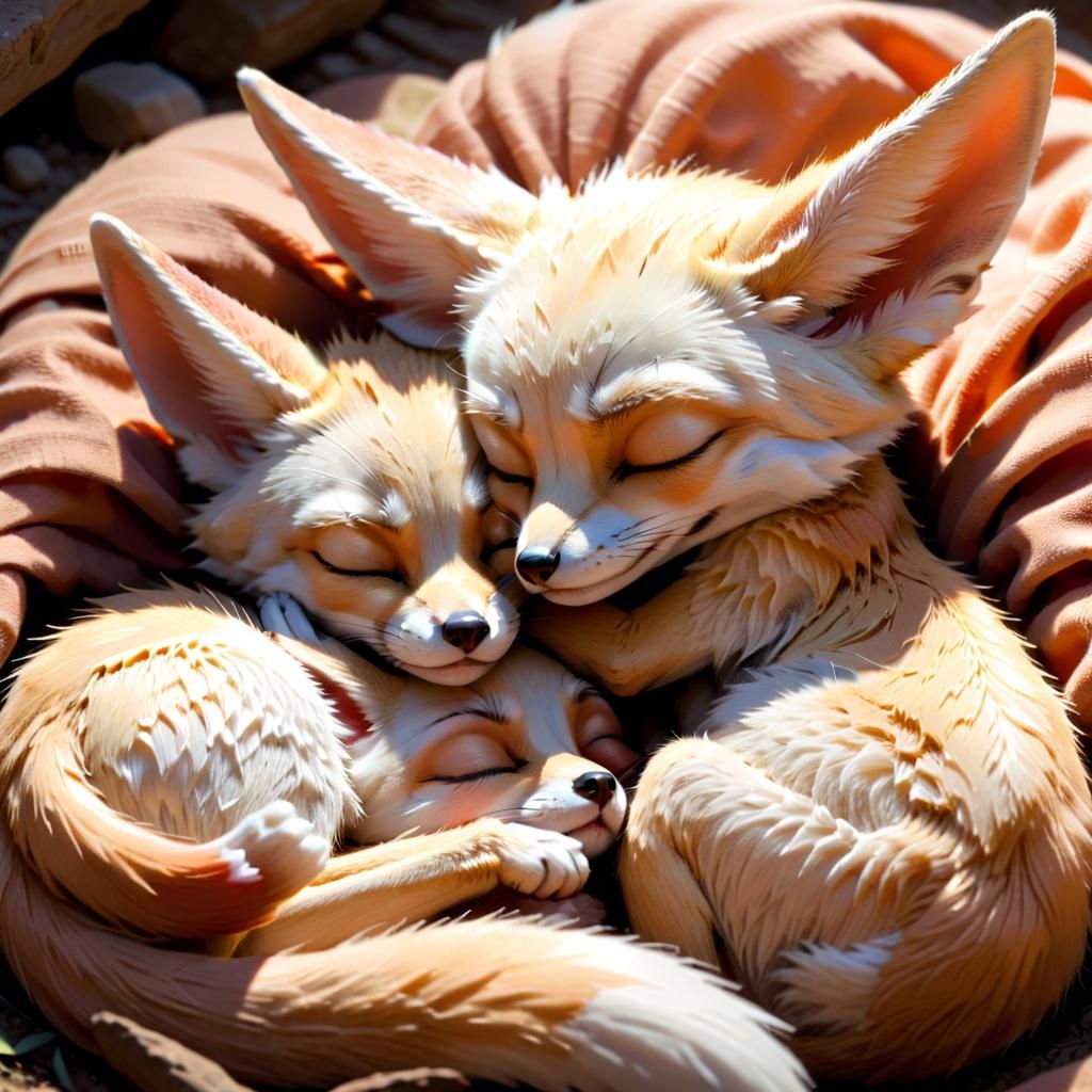 Sleeping Fennec Foxes in Ghibli Anime Style