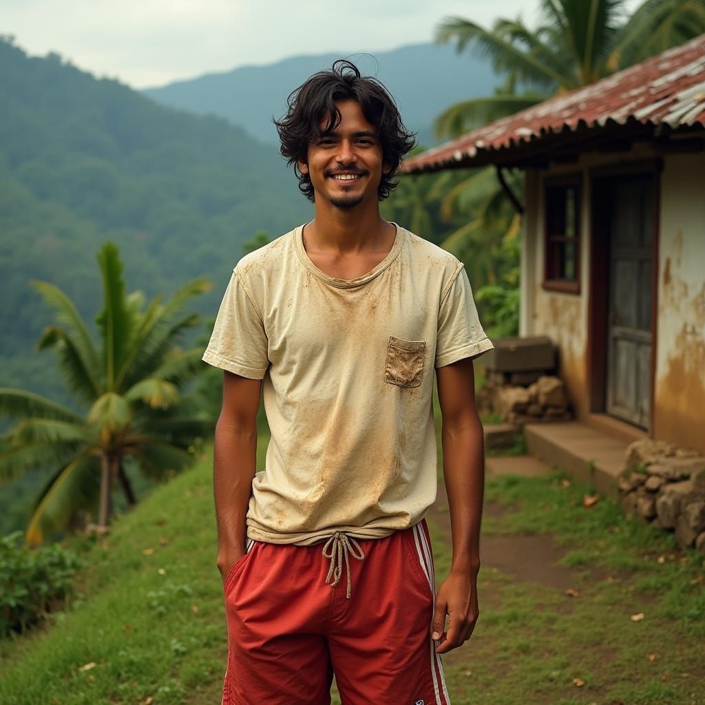 Young Colombian Man in Vibrant Colombian Countryside