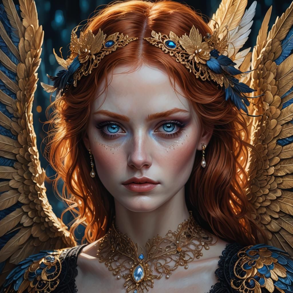 Redhead Gothic Angel Portrait in Dark Fantasy Realism