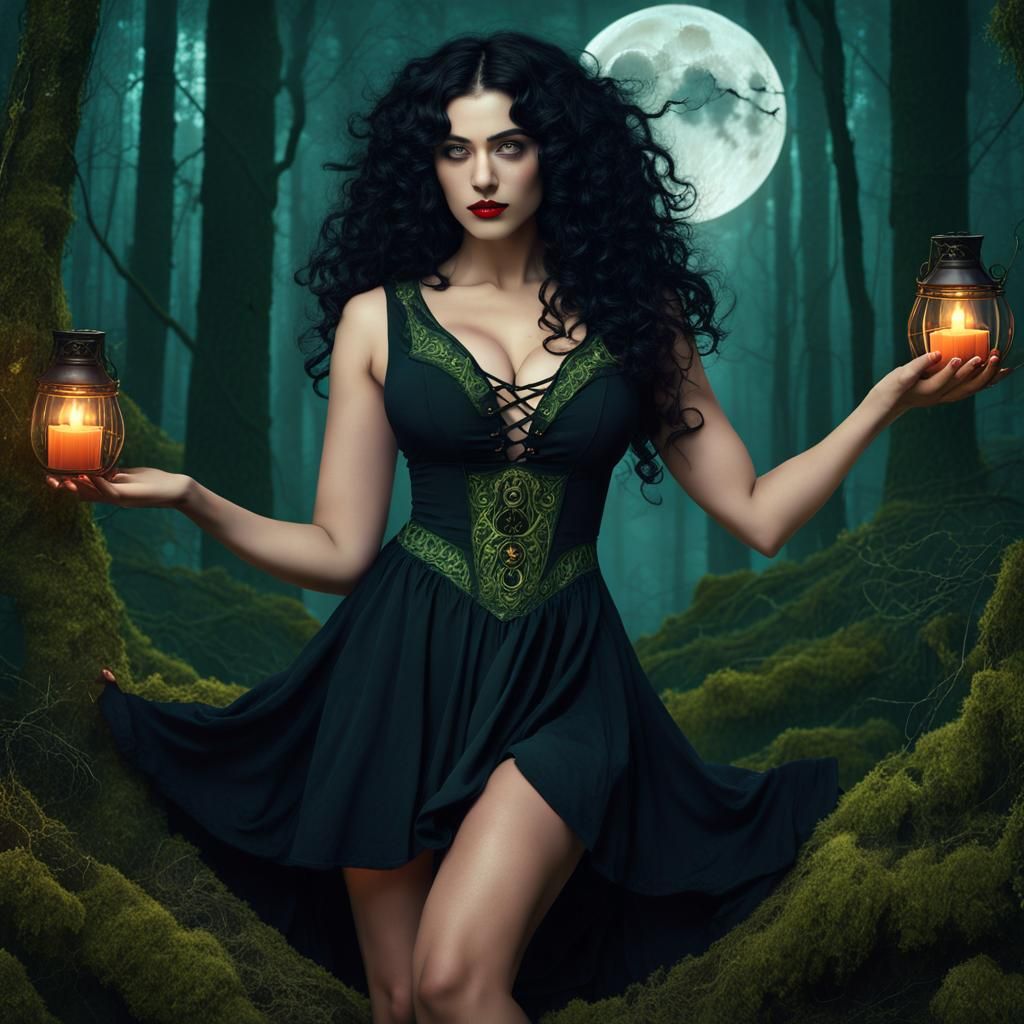 Beltane Witch Celebrates Spring Equinox in Forest