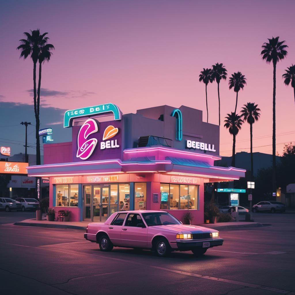 Neo-Futuristic 80s Car at Taco Bell Drive-Thru