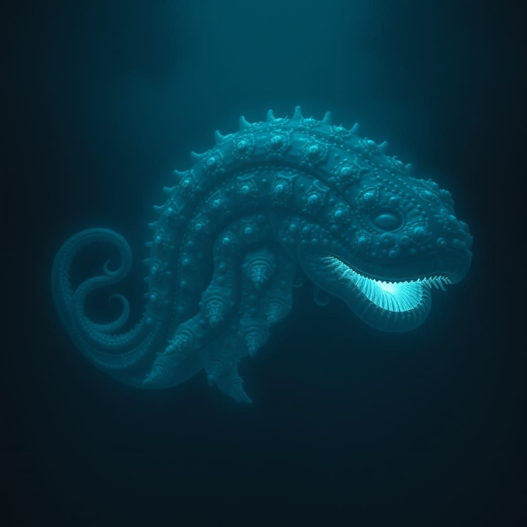 Bioluminescent Sea Beast in Midnight Ocean Depths
