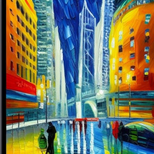 New York City: Neo-Impressionist Impasto Oil Painting