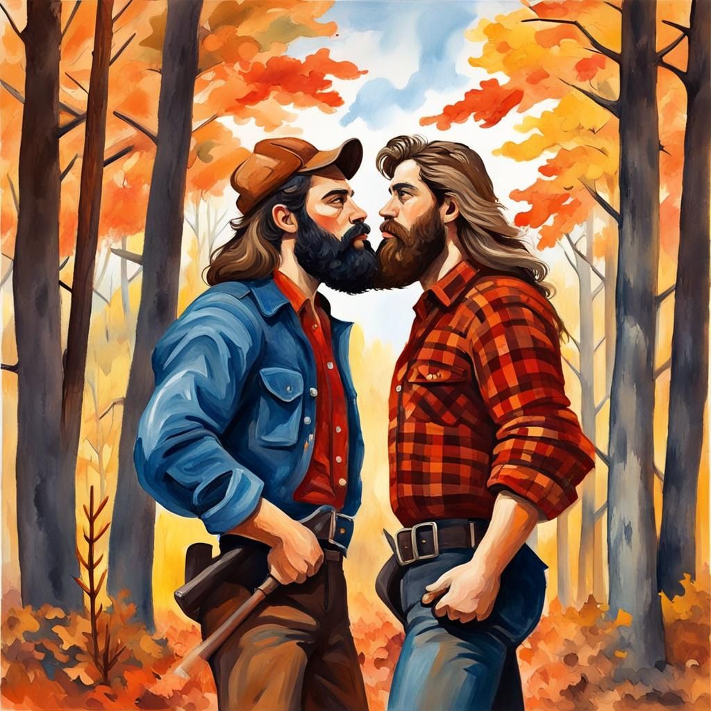 Lumberjack Love in Gouache Watercolor Style