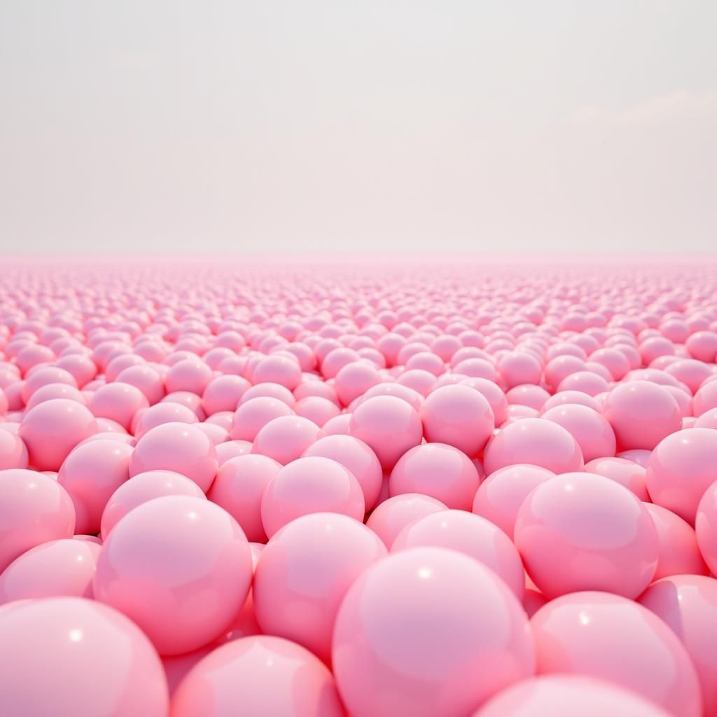 Pink Orbs in Surreal Digital Landscape
