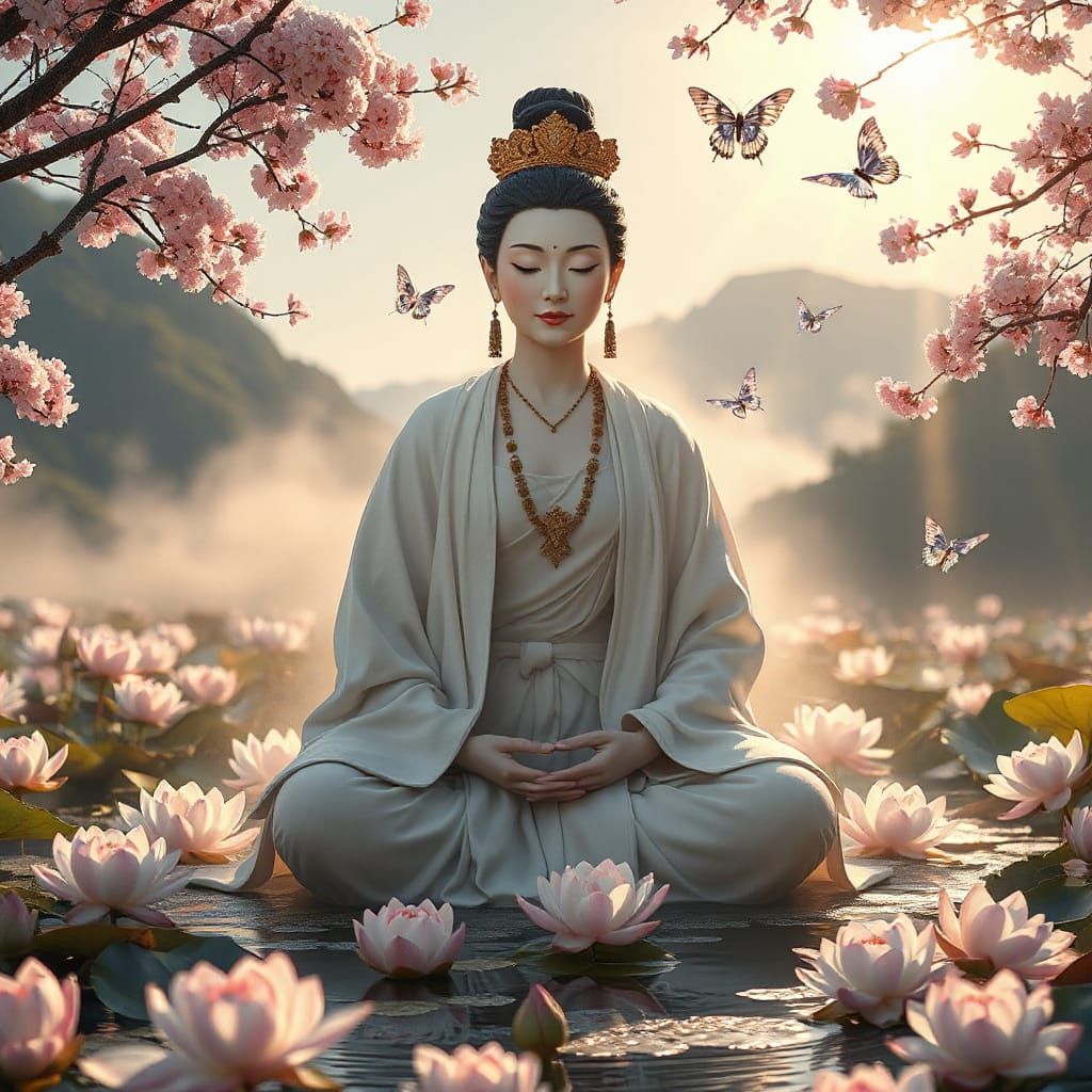 Buddhist Goddess of Mercy in Celestial Garden