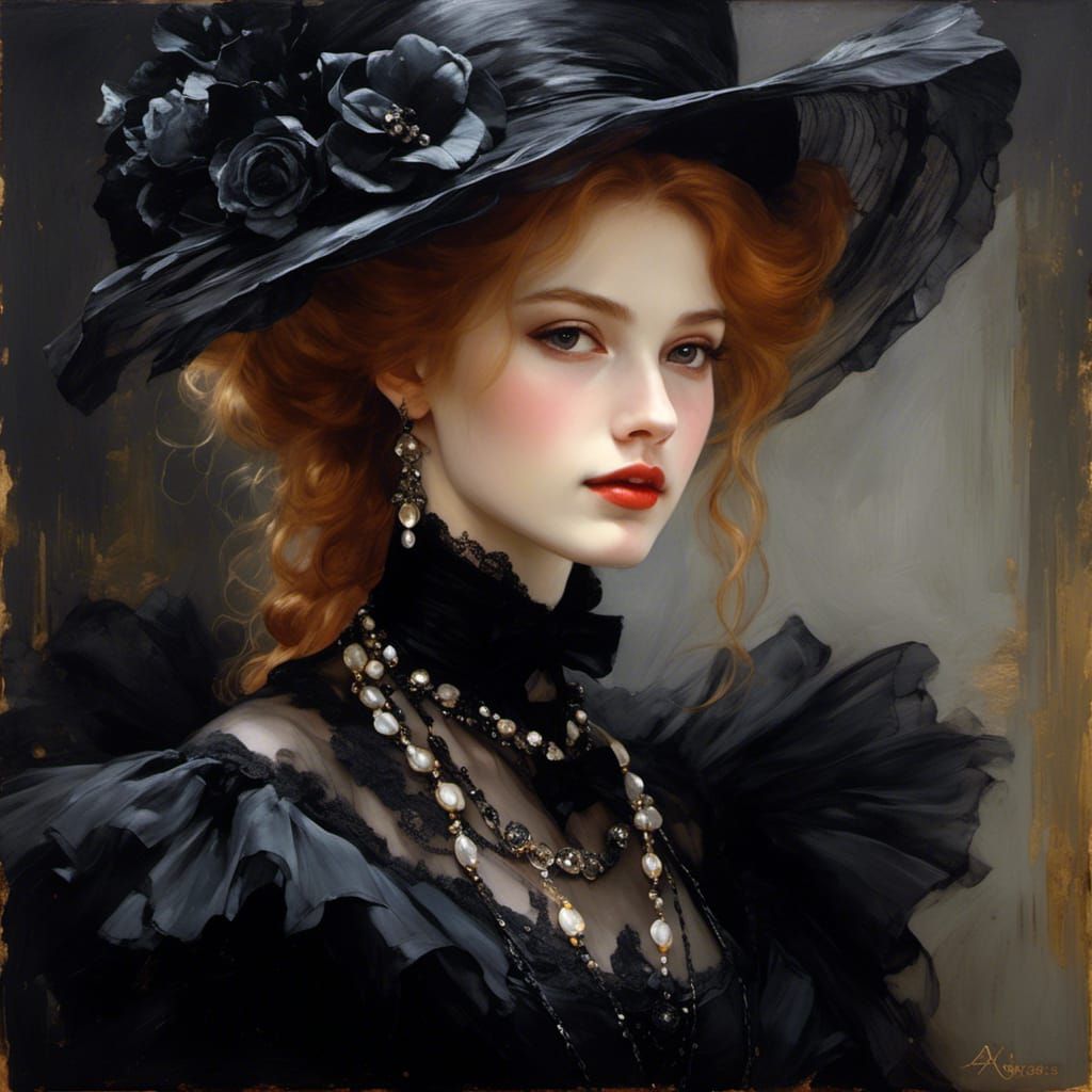 Elegant Polish Noblewoman in Gothic Oil Portrait