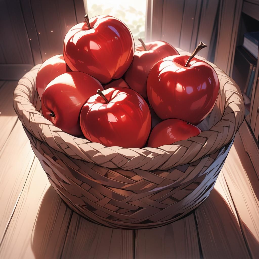 Shiny Red Apple in Basket, Masterpiece