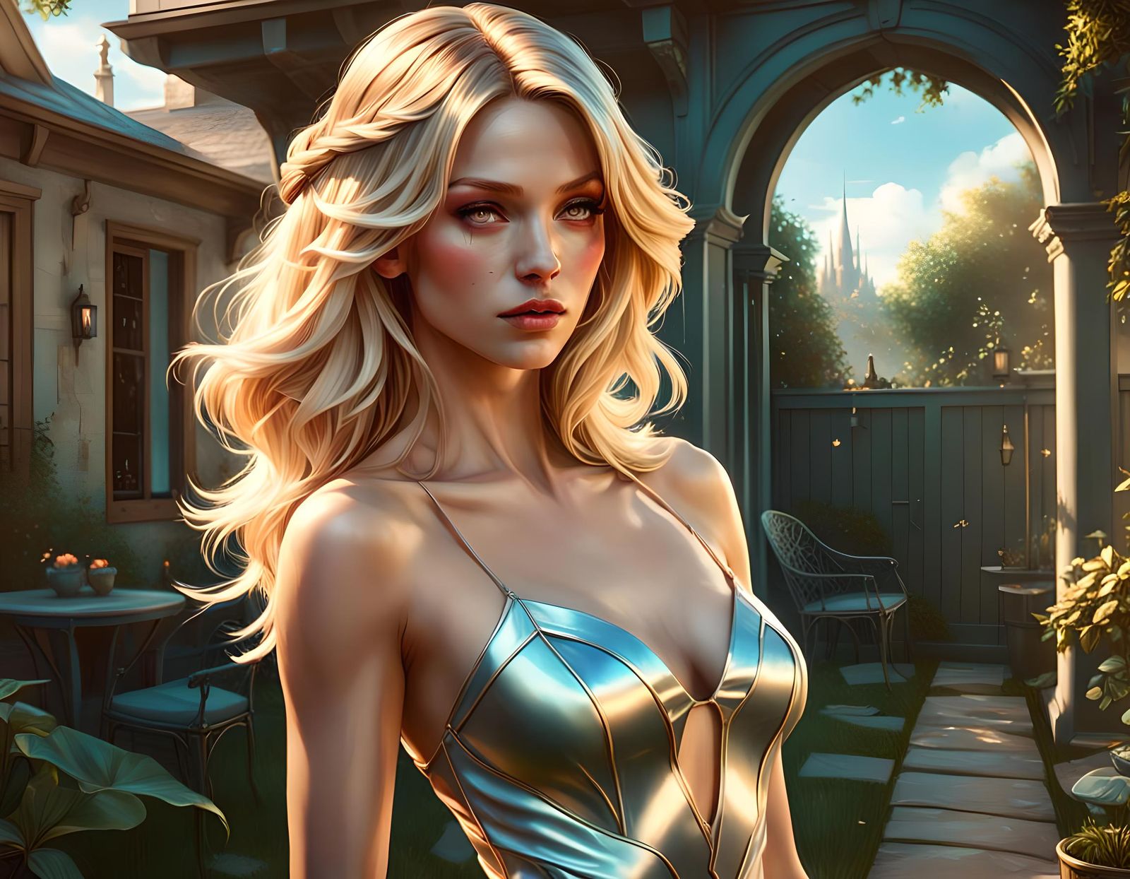 Blonde Beauty in Backyard Fashion, Movie Poster Style