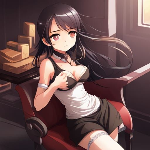 Anime Style Waifu with Low-Cut Top