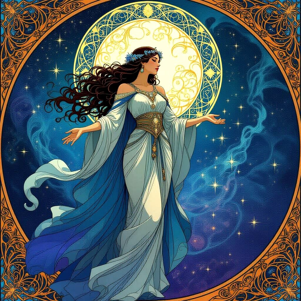 Cosmic Druidess in Art Nouveau Style