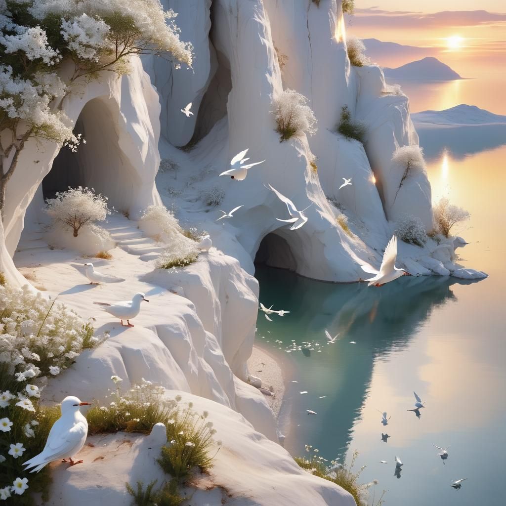 Magical White Marble Kingdom at Sunset