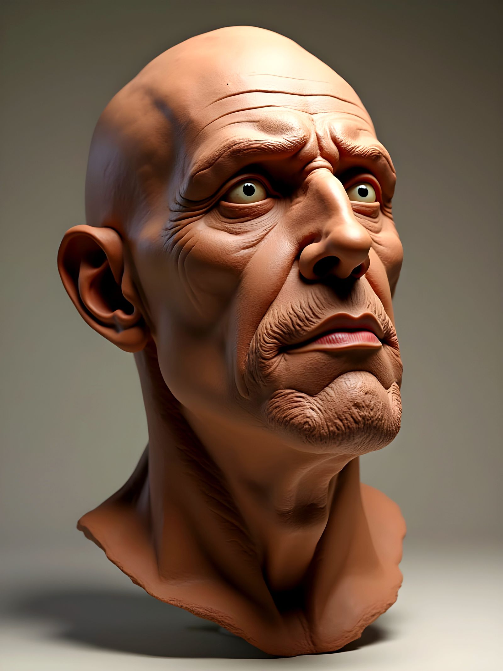 Realistic Male Wizard Bust in Earthy Clay Style