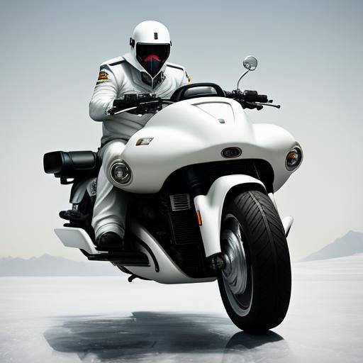 Egyptian God Rides Futuristic Sidecar in White Landscape