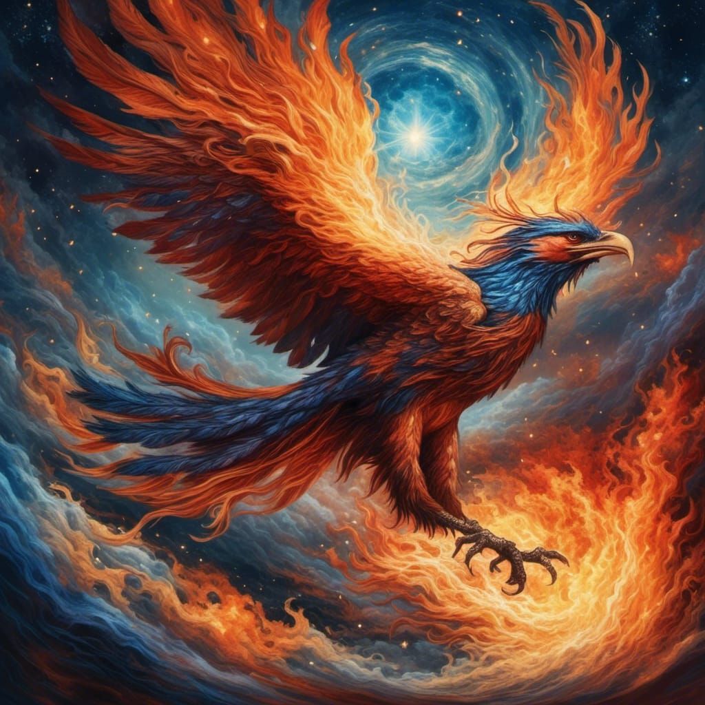 Fiery Phoenix Rising from Ashes