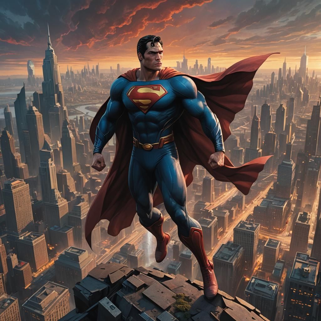 Superman in a Dystopian Cityscape