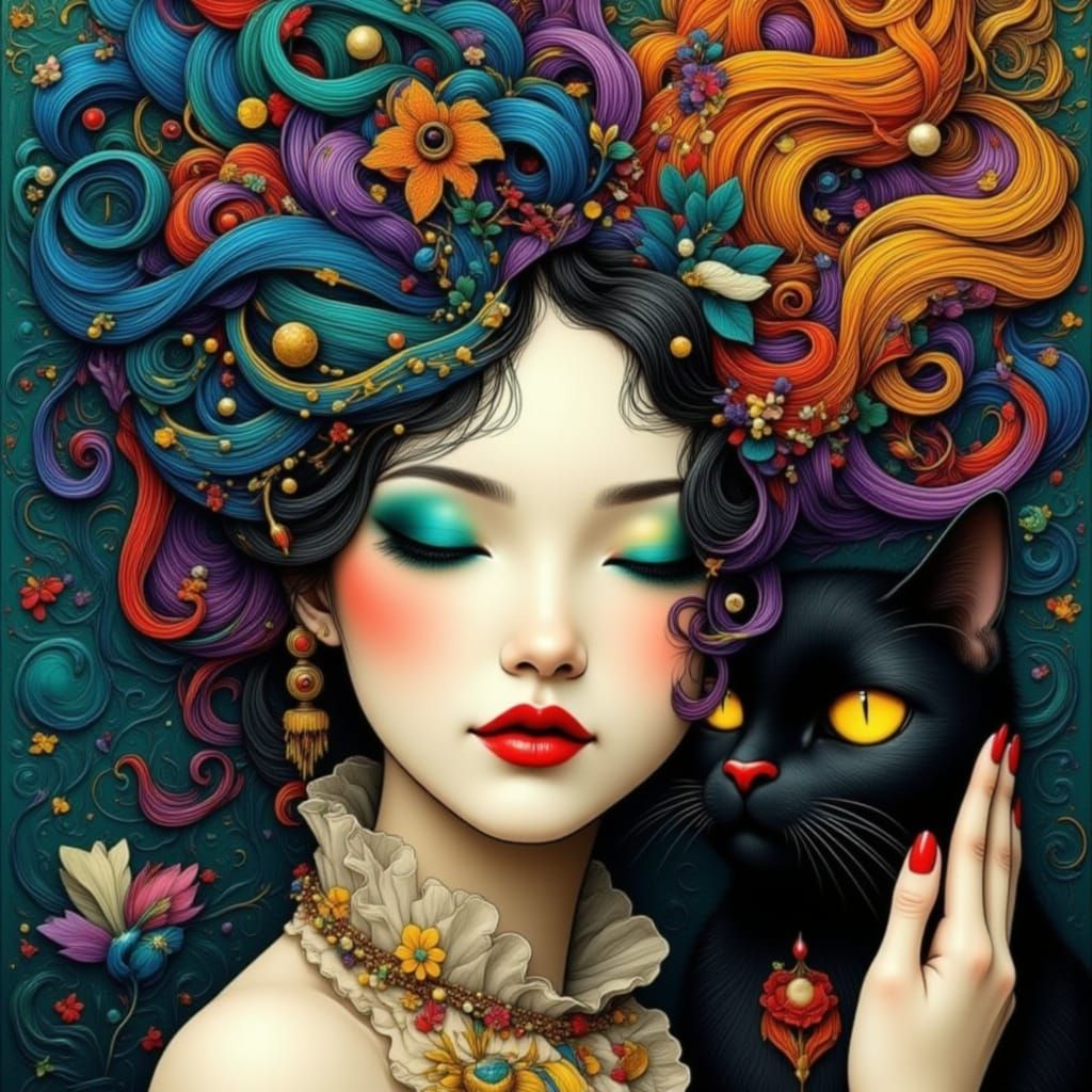 Surreal Woman with Turquoise Eyeshadow and Multicolored Hair