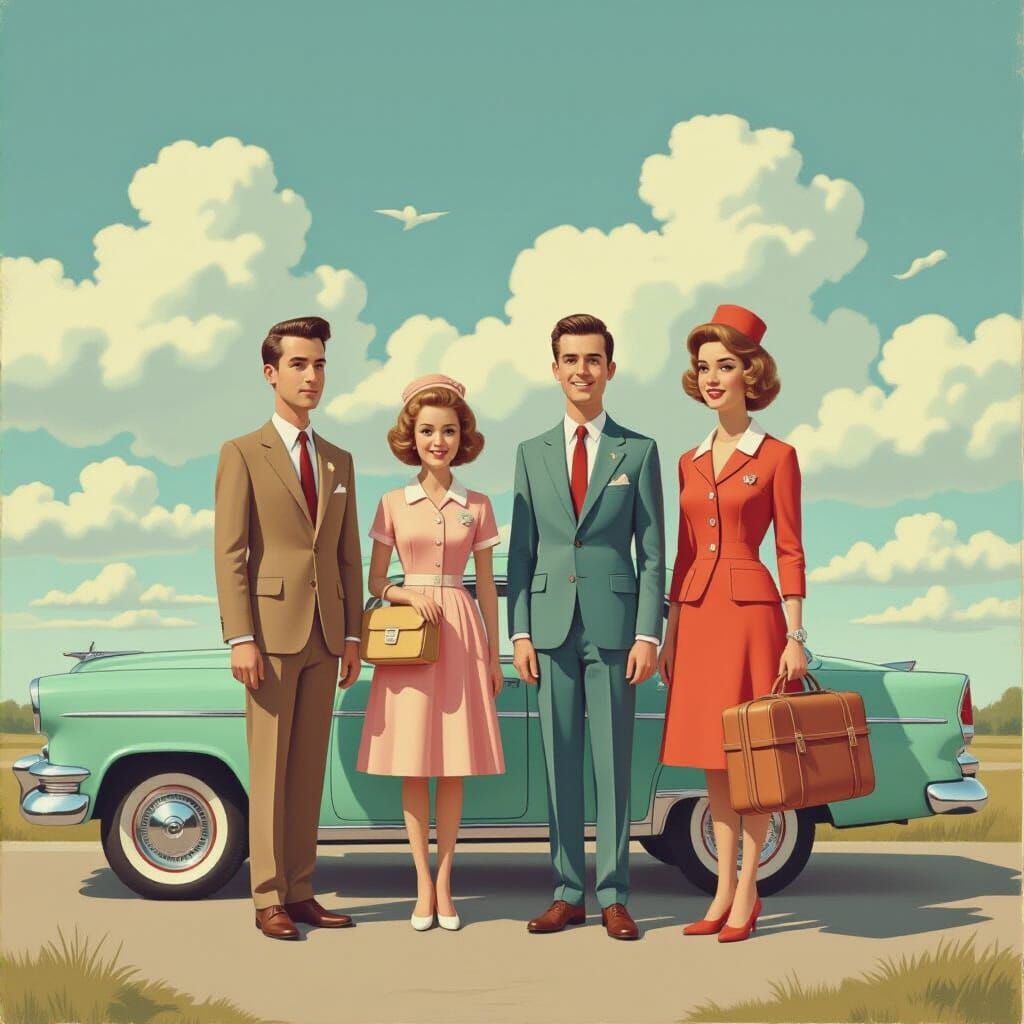 Whimsical Retro Family Portrait in 1960s Style