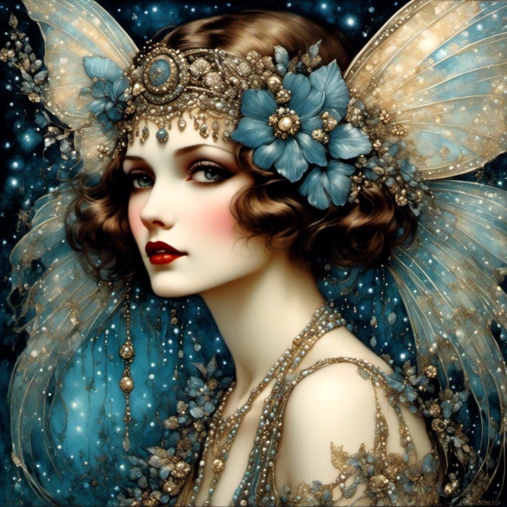 Flapper Fairy Portrait with Art Deco Border