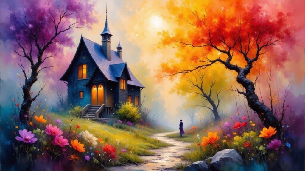 Ethereal Fractal Color Wash: Oil Painting with Haze