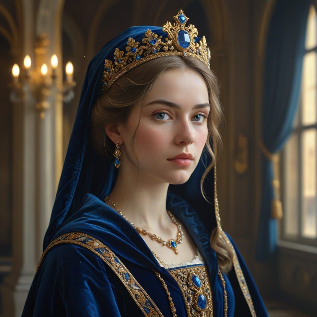 Elegant Renaissance Princess Portrait in Luxurious Oil