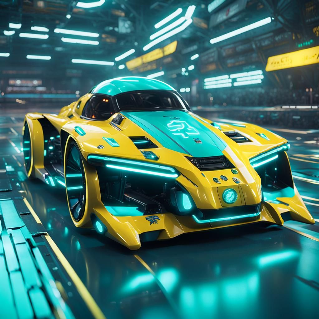 Cyberpunk Racing Craft in Futuristic Neon Cityscape
