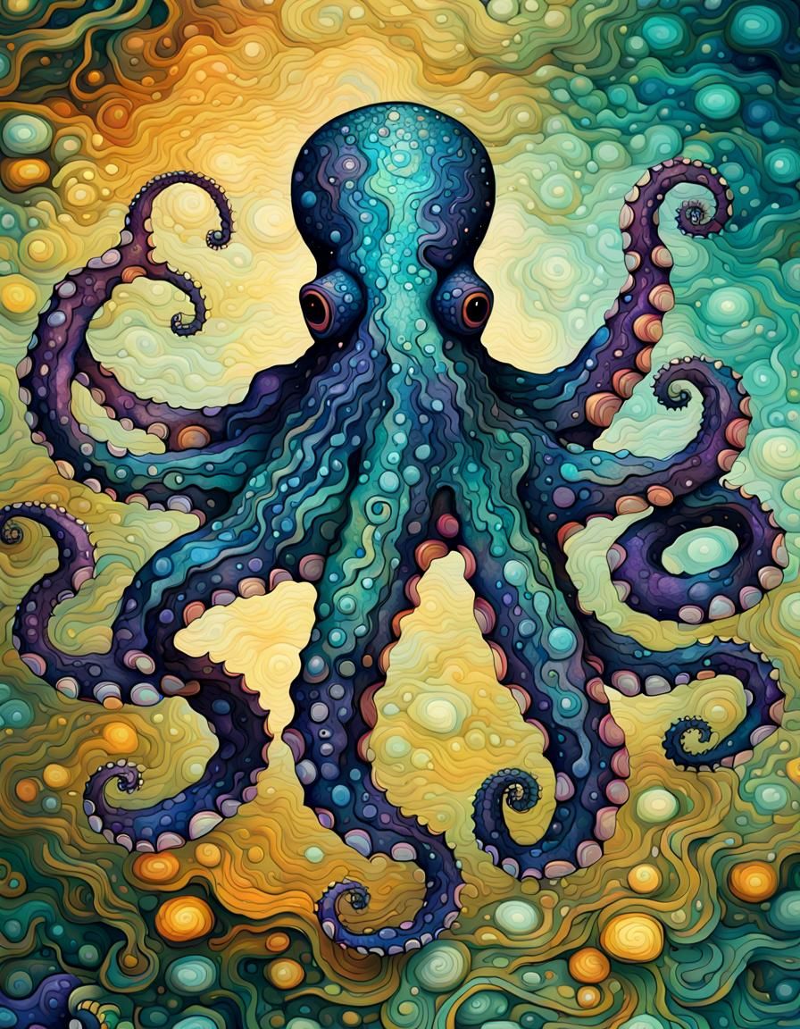 Underwater Octopus in Iridescent Ink Splash Art