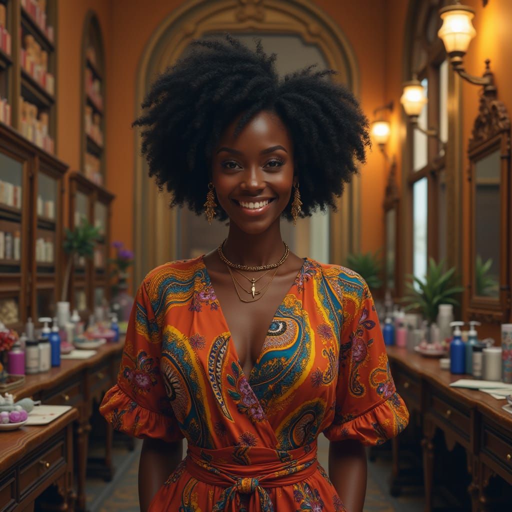 Confident Cosmetology Teacher in Vibrant, Fantastical Settin...