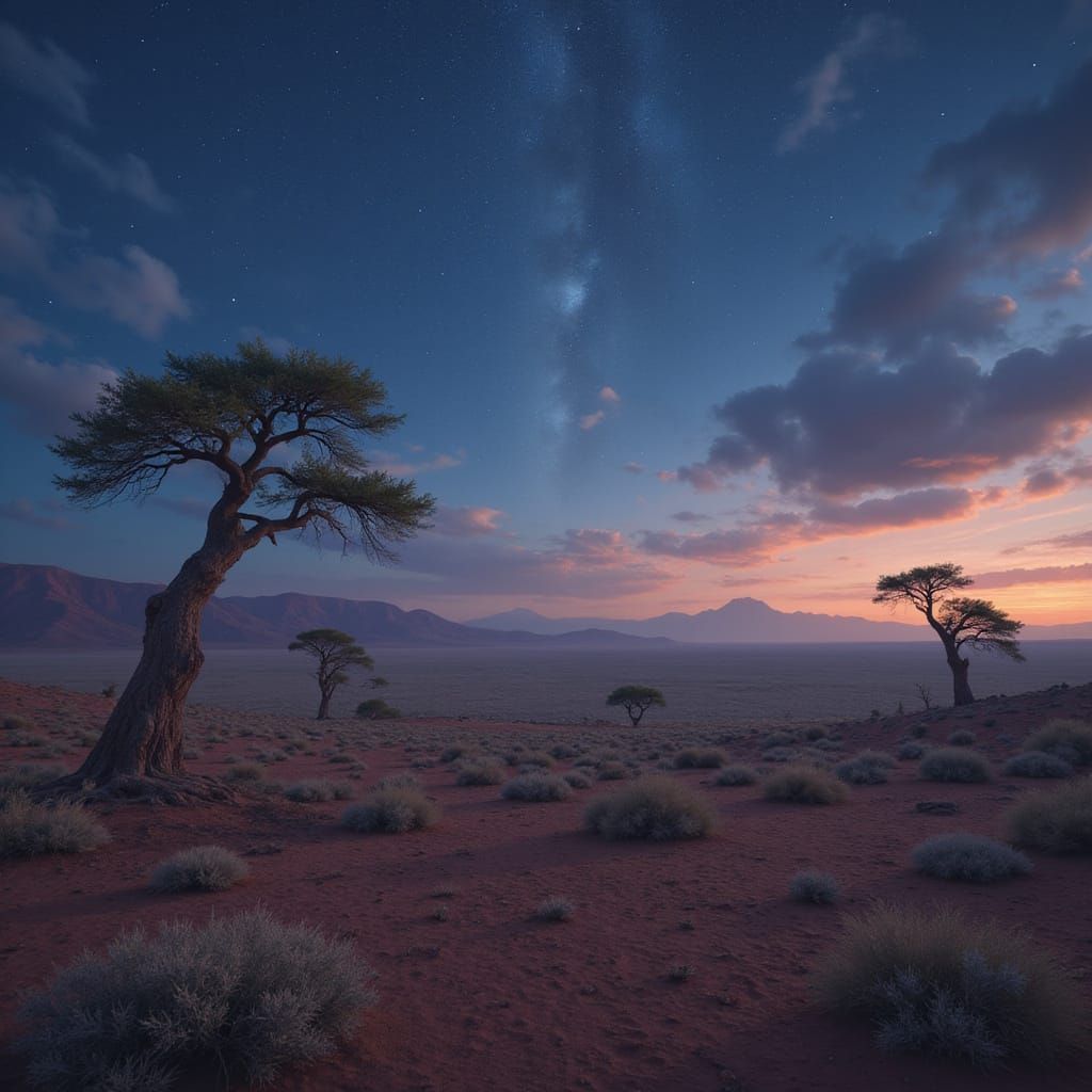 Fantasy Steppe Landscape with Evening Sky, Digital Art