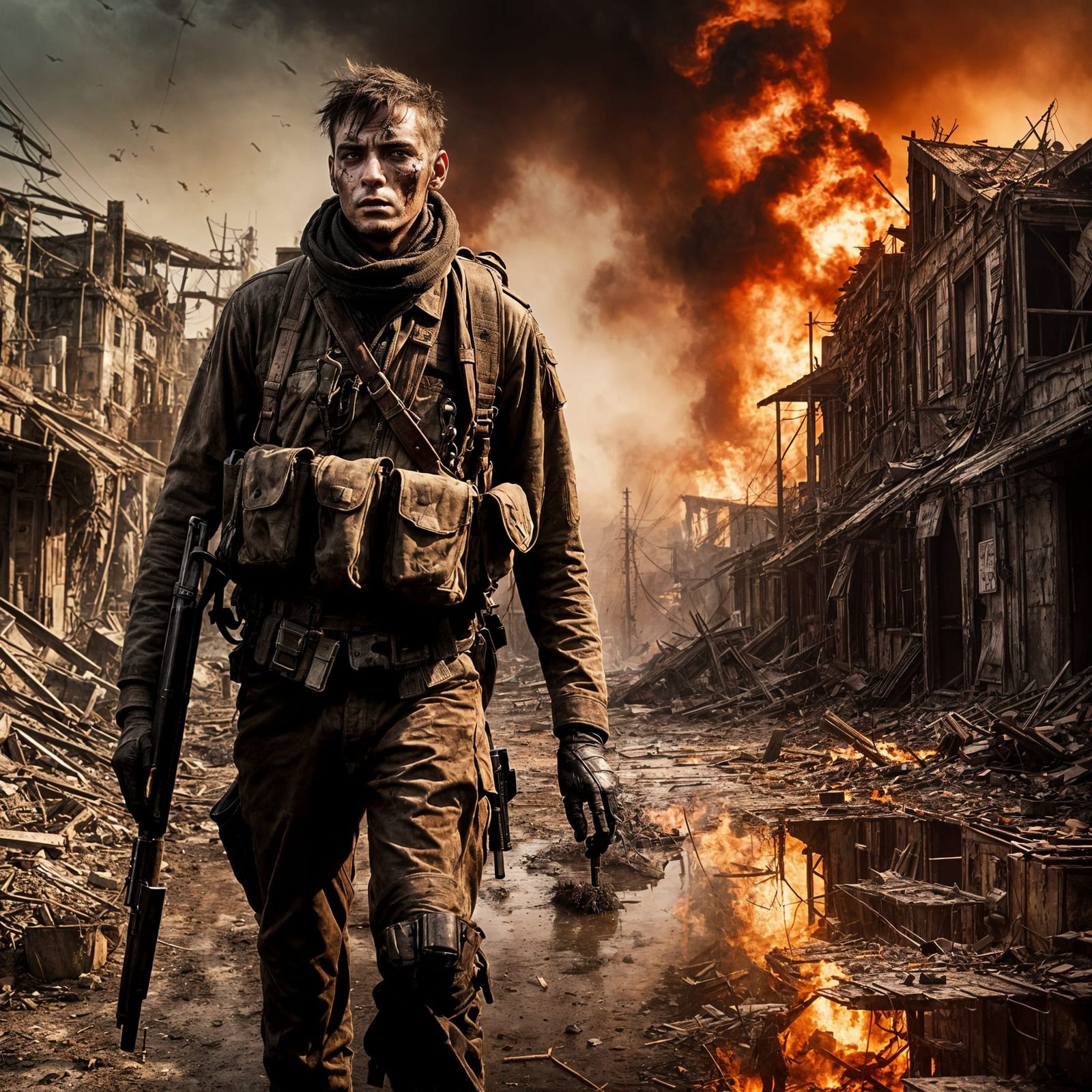 Soldier's Journey Through a Post-Apocalyptic Town