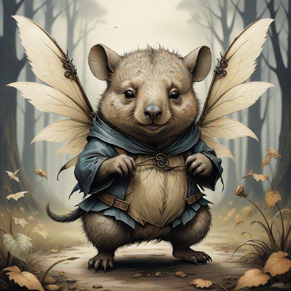 Winged Wombat Fairy in Rackham Style